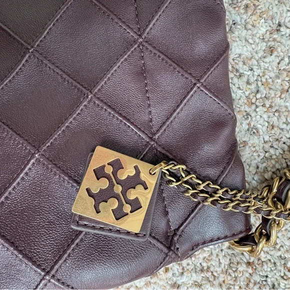 Tory Burch large Flemming hobo plum gold purse quilted EUC - Picture 12 of 14